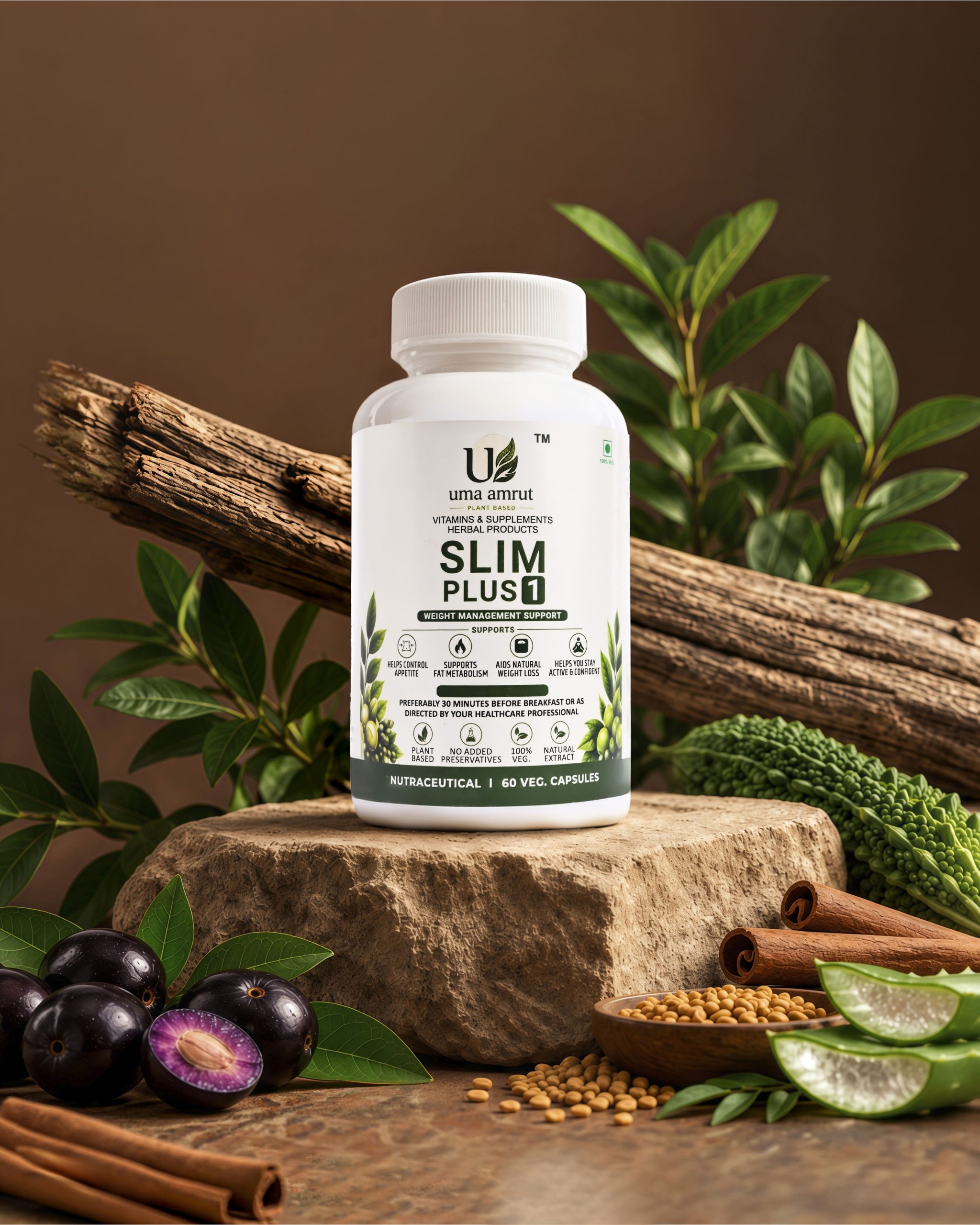 Uma Amrut Slim Plus 1 Weight Management Supplement Bottle
